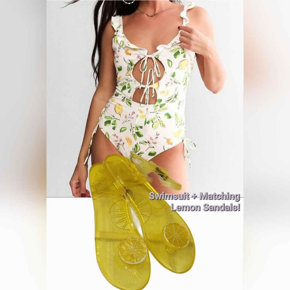 NWT LIMÓN One-Piece Swimsuit w/Matching Jelly Lemon Rounds Sandals!